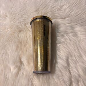 Starbucks Geometric Metallic Gold Tumbler with Clear Lid 24oz GUC